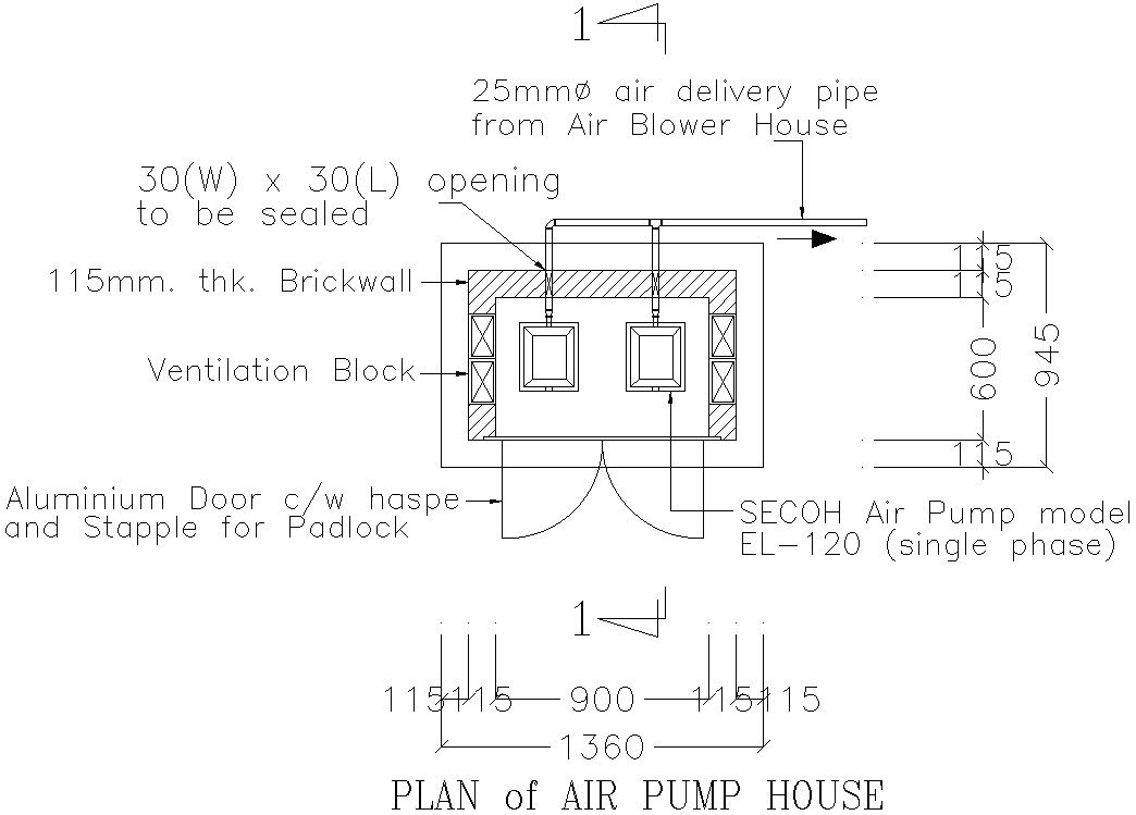Air Pump House Pump Plan with Ventilation and Aluminum Door DWG File