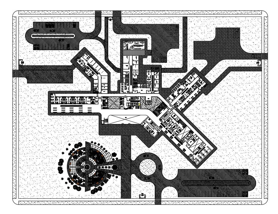A layout of 120x70m Multispecialty hospital plan has been given in this AutoCAD drawing model. Download now.