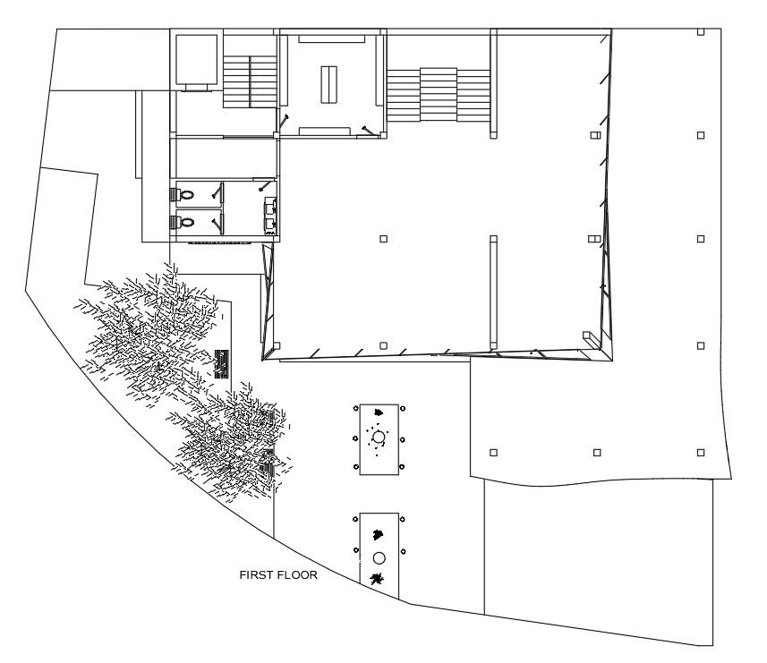 A layout of 25x20m first floor commercial shop plan is given in this AutoCAD drawing model. Download now.