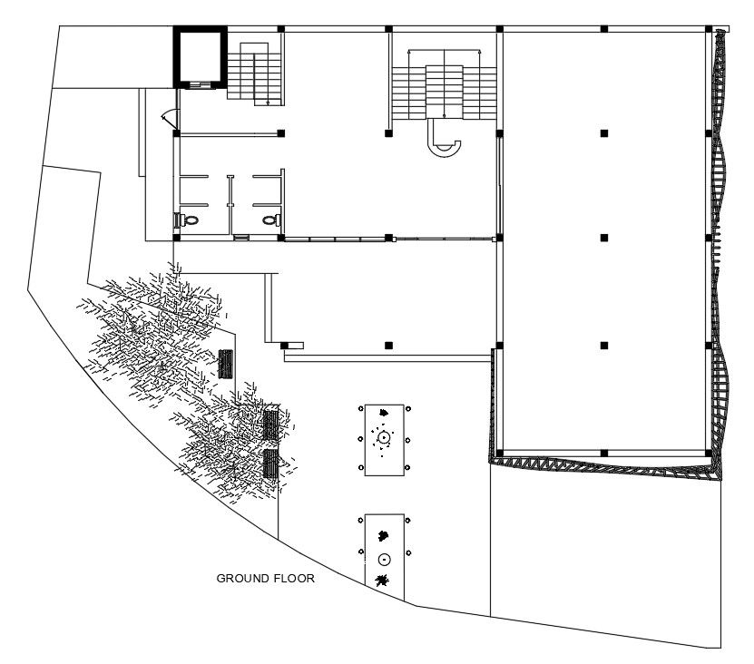 A layout of 25x20m ground floor commercial shop plan is given in this AutoCAD drawing model. Download now.