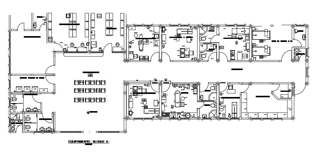 A layout of 34x14m hospital plan is given in this AutoCAD drawing model.