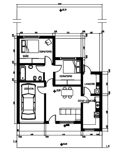 A layout of the 10x11m single story house plan cad drawing