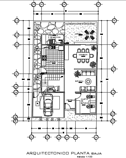A layout of the 10x15m architecture two story ground floor house plan cad drawing