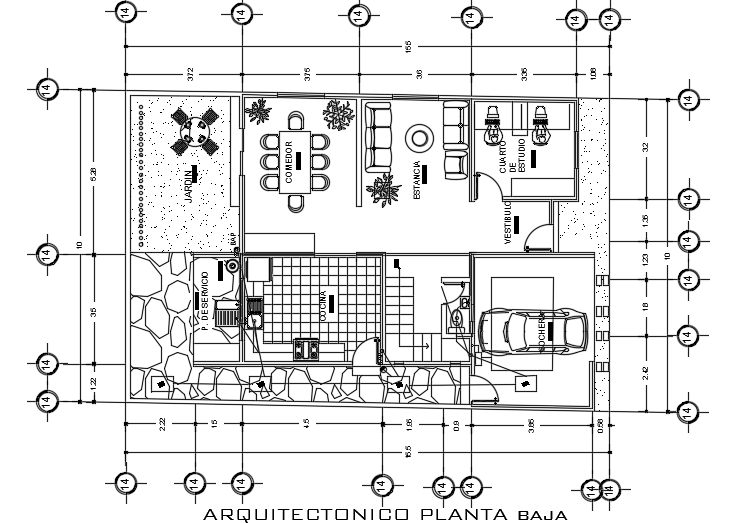 A layout of the 10x16m ground floor house plan AutoCAD diagram