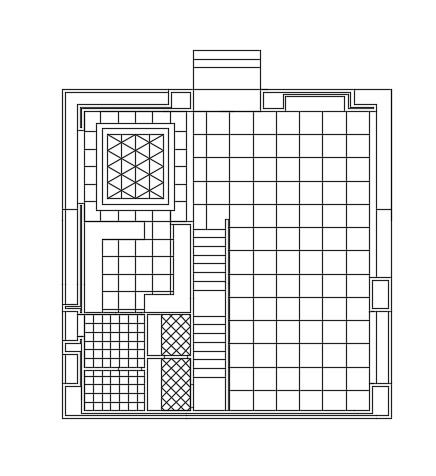 A layout of the 11x11m architecture 5bhk house plan AutoCAD drawing