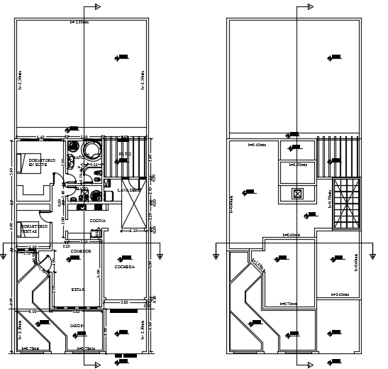 A layout of the 11x19m single story 2bhk house plan cad drawing