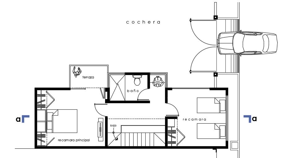 A layout of the 12x5m two story first floor house plan AutoCAD 2d drawing