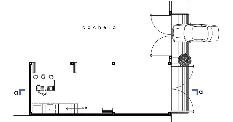 A layout of the 12x5m two story ground floor house plan AutoCAD 2d drawing