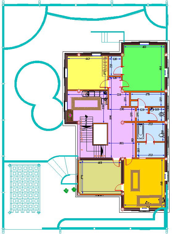 A layout of the 14x17m duplex house design ground floor plan