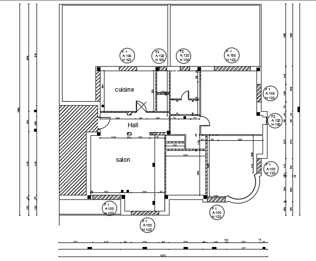 A layout of the 17x17m 2bhk home plan AutoCAD drawing is given in this file