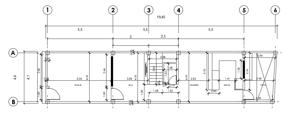 A layout of the 18x5m two story family ground floor villa plan AutoCAD drawing