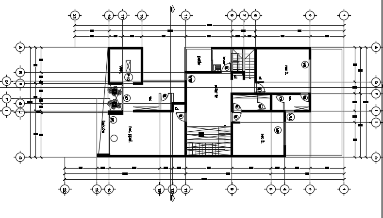 A layout of the 24x10m architecture two story first floor house plan cad drawing