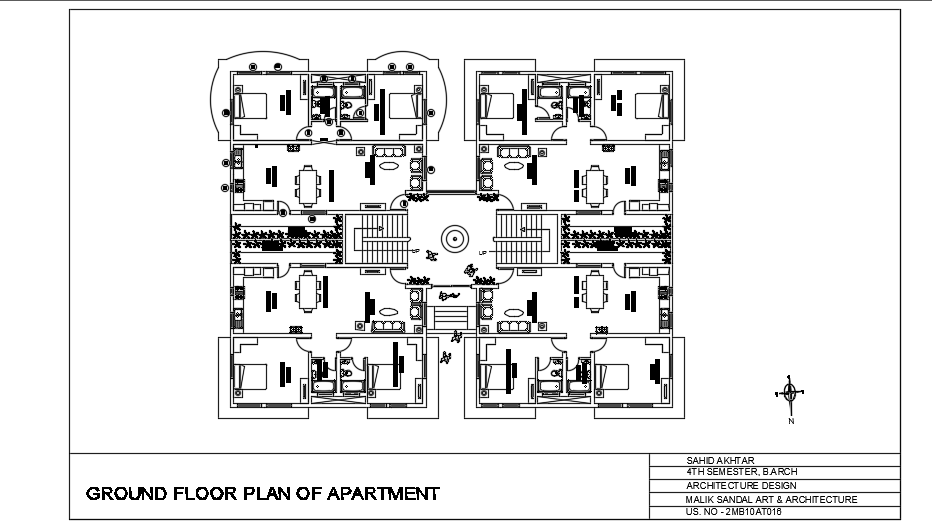 A layout of the 27x20m ground floor apartment house plan 2d AutoCAD drawing