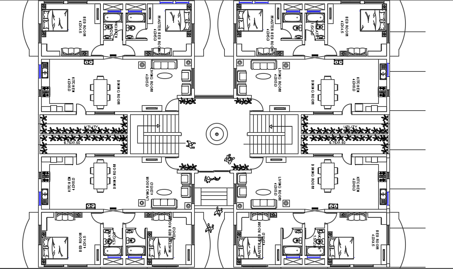 A layout of the 27x20m second floor apartment house plan 2d AutoCAD drawing