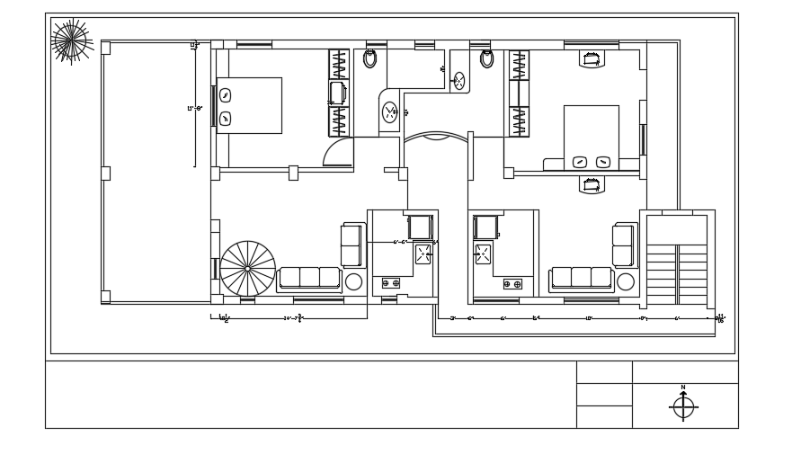 A layout of the 57’x29’mulitfamily two story house plan cad drawing