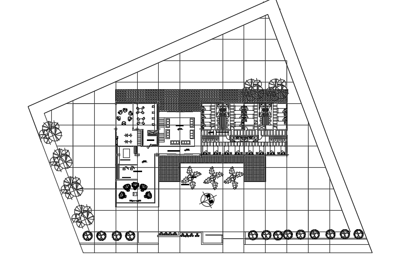 A layout of the 63x64 cottage house first floor plan cad drawing