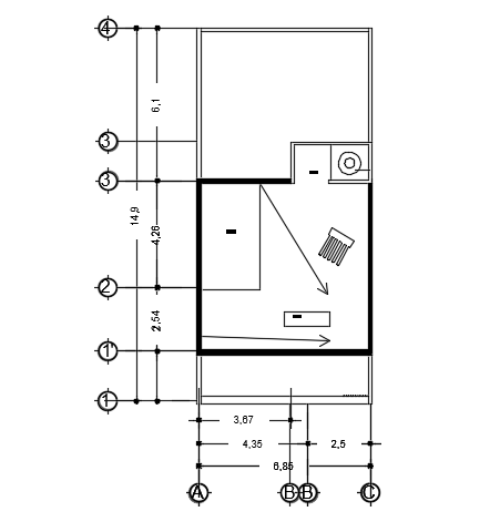 A layout of the 7x15m works department second floor guest house