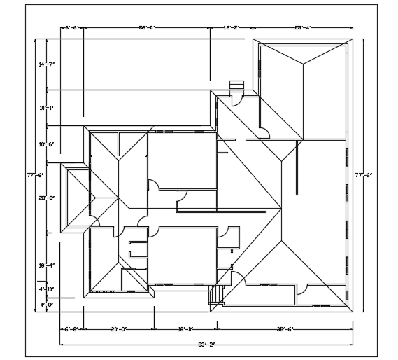 A layout of the 80’x75’ residential house plan AutoCAD drawing