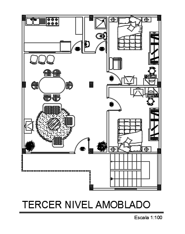 A layout of the 8x10m house plan third floor plan AutoCAD drawing