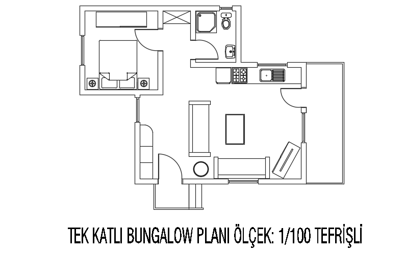 A layout of the 9x7m bungalow house plan cad drawing