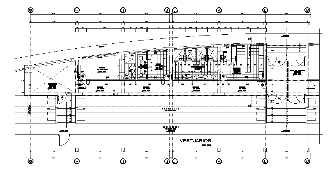 A left side section view of the 98x10m swimming pool dressing changing room plan