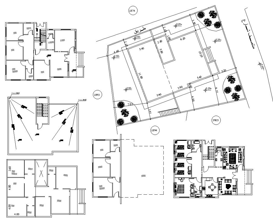 All Floor Design Of Bungalow With Site Marking AutoCAD File