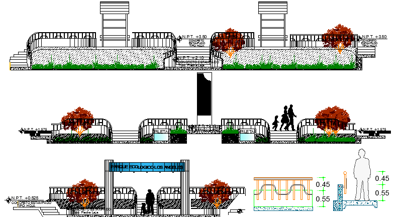 All Sided Elevation of Ecological Park Architecture Layout dwg file