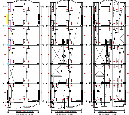 All floors general plan and structure details of office building dwg file