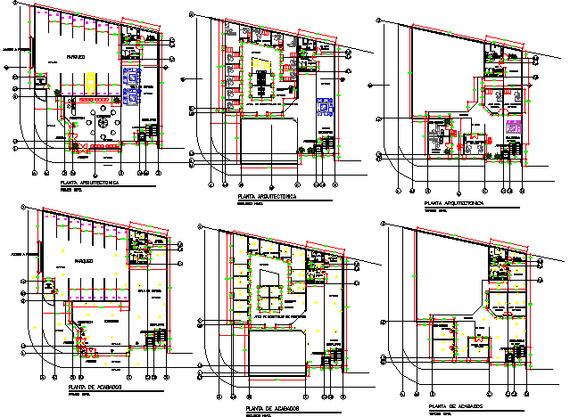 All floors layout plan details of multi-level office building dwg file