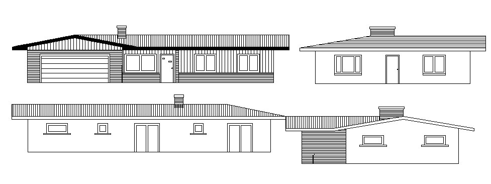 All side elevation details of single family house project dwg file