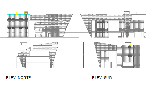 All side elevation view of multi-purpose apartment building dwg file