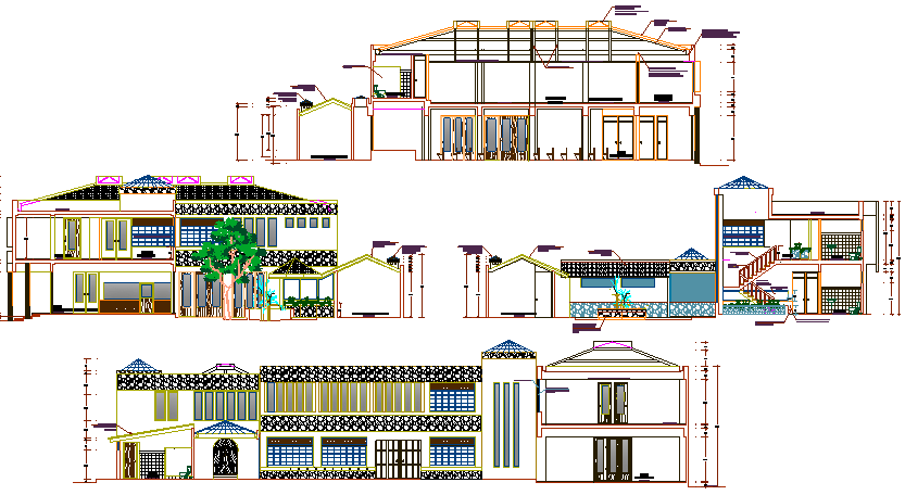 All side elevation, lateral section view, administration office dwg file