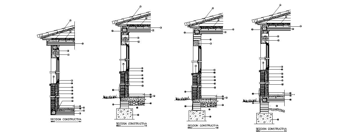 All sided cut constructive section cad drawing details dwg file