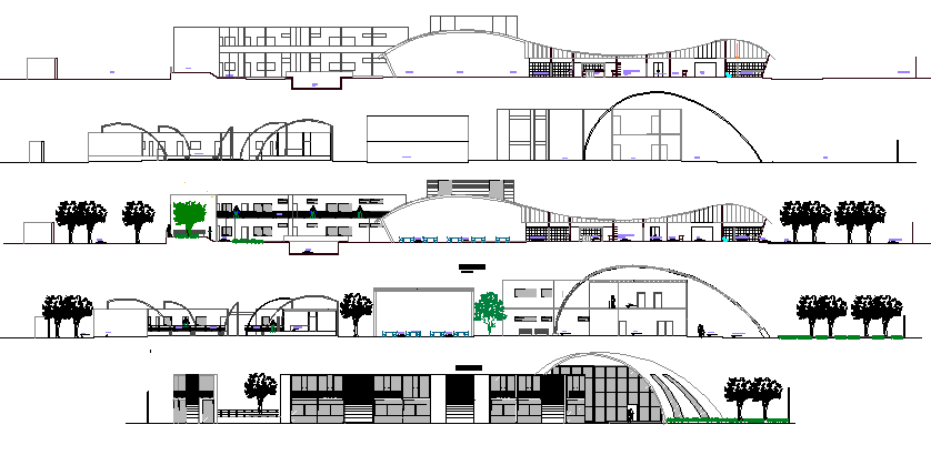 All sided elevation and section plan of five star hotel dwg file