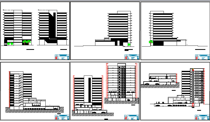All sided elevation and sectional details of bank building dwg file