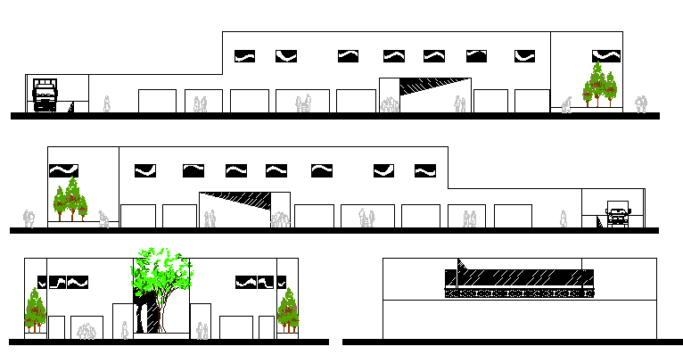 All sided elevation and sectional details of executive market dwg file
