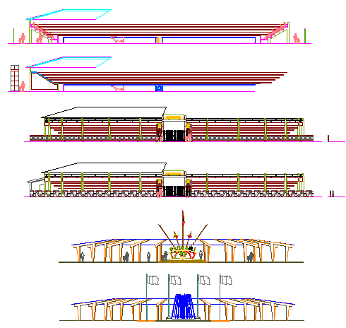 All sided elevation and sectional details of metro hyper market dwg file