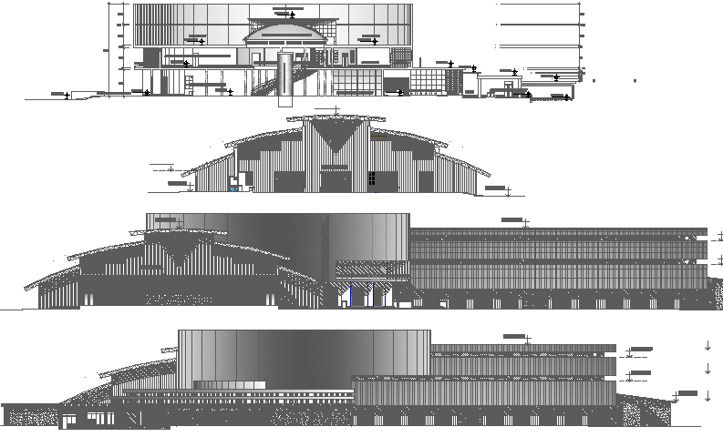 All sided elevation and sectional details of retail market dwg file
