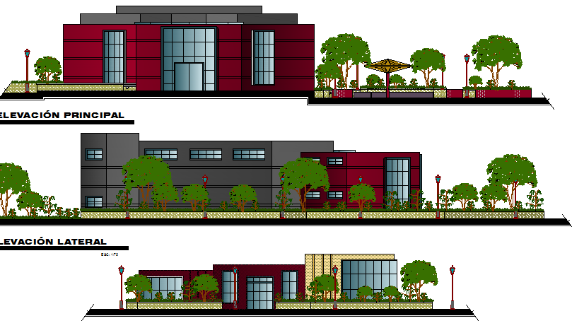 All sided elevation details of finance center building dwg file