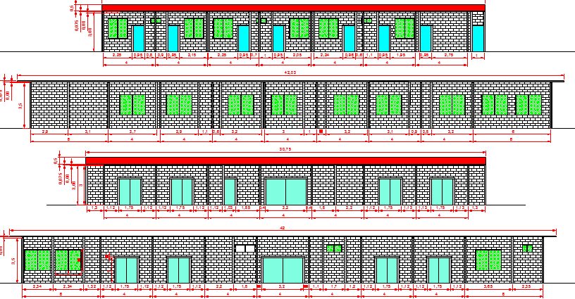 All sided elevation of multi-flooring tourist hotel dwg file