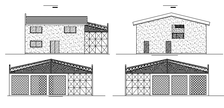 All sided elevation view of single family house project dwg file