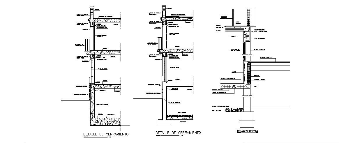 All sided section by facade of building cad drawing details dwg file