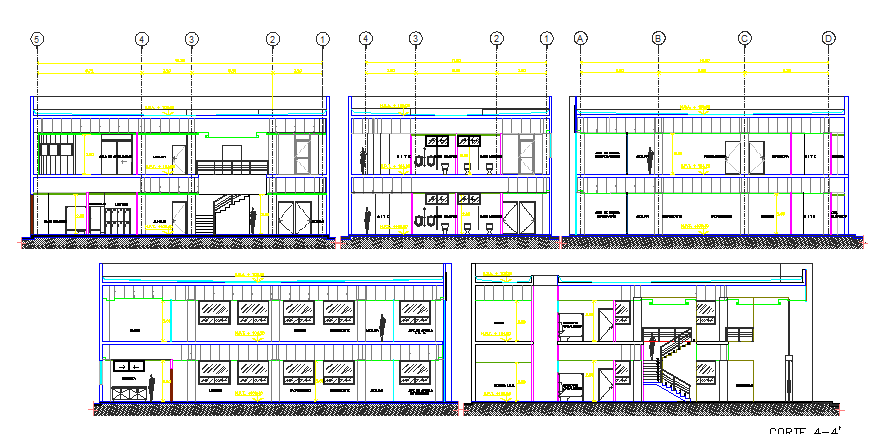 All sided sectional view of government customer service center dwg file