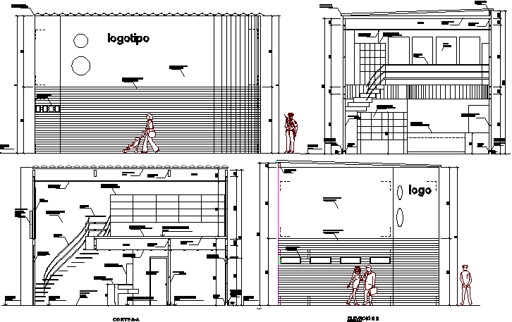 All sided sectional view of video club shop dwg file