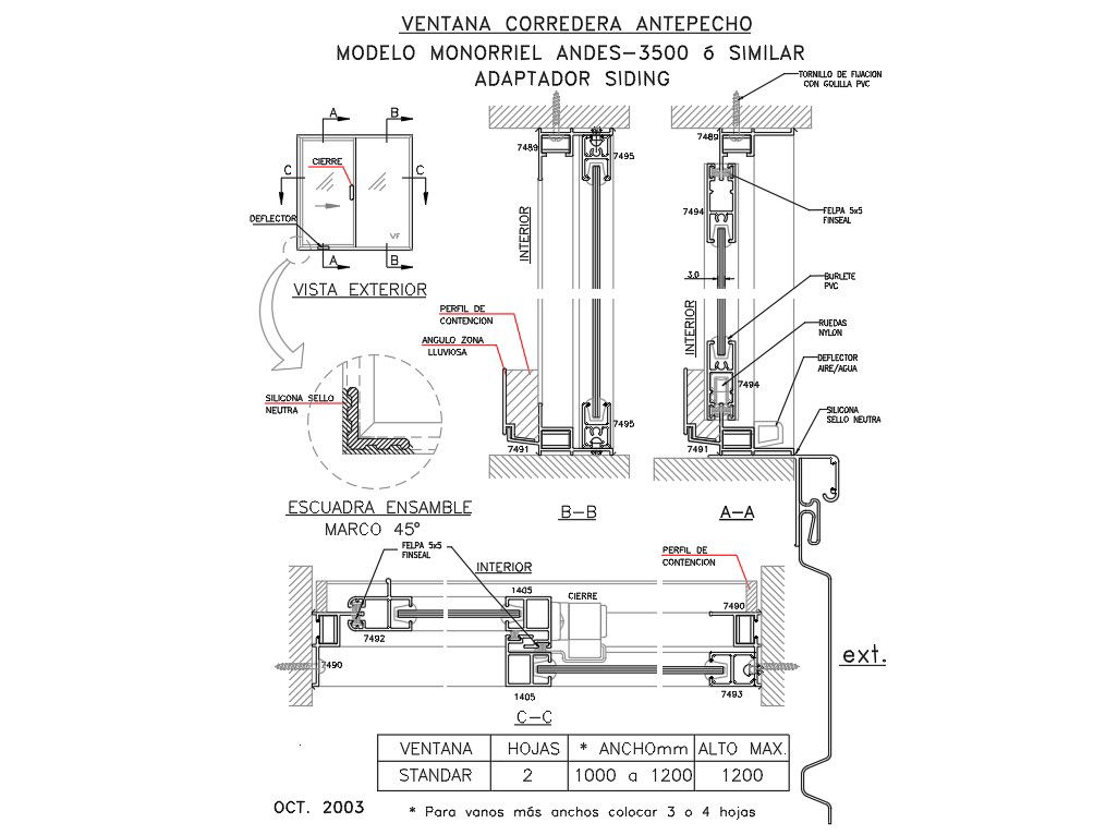 Aluminium Window AutoCAD Block Detail with Frame and Section