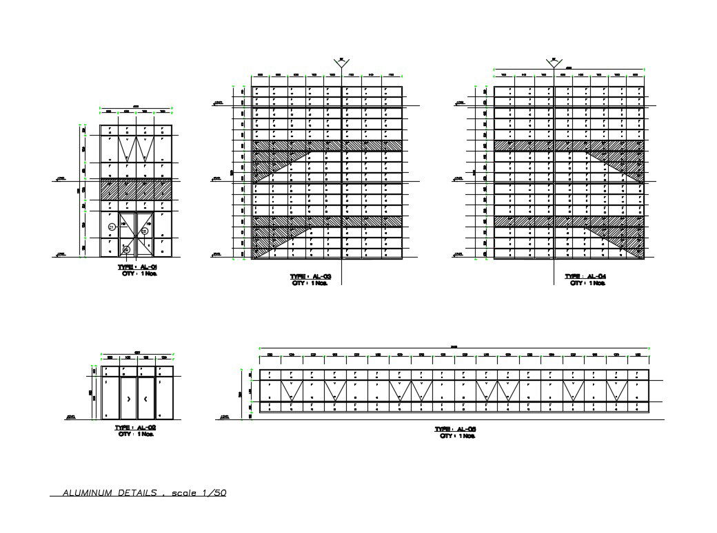 Aluminium doors and cupboards auto-cad details dwg file
