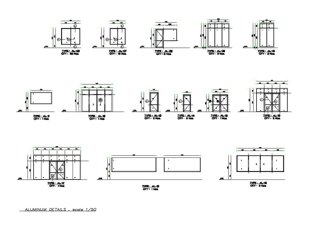 Aluminium doors and windows installation details dwg file