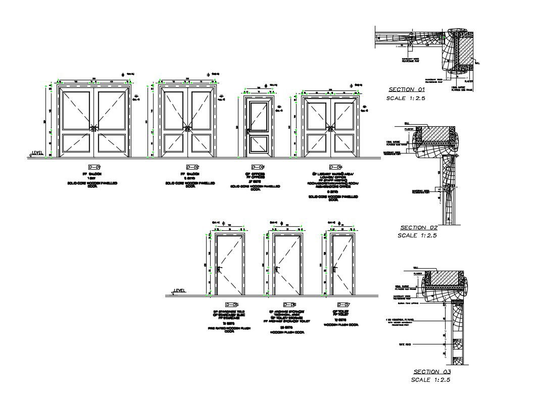 Aluminium doors section and installation cad drawing details dwg file