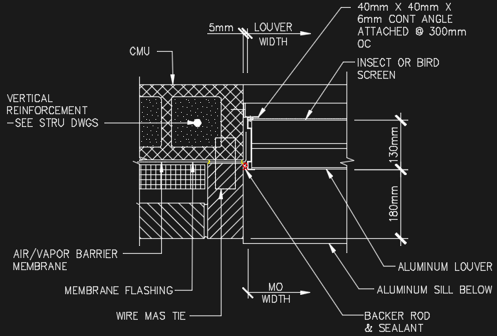Aluminium Louvers design drawing in Brick Cavity Wall Autocad file