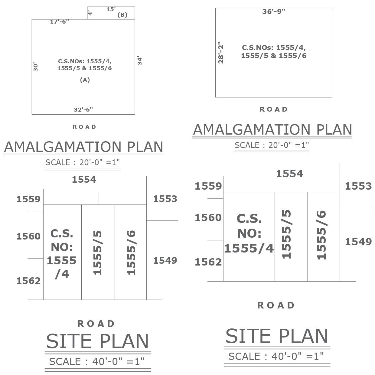 Amalgamation plan for 3 residential plots with details dwg autocad drawing .